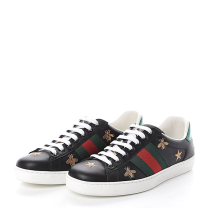 Gucci Calfskin Ayers Mens Web Bee Star Embroidered Ace Sneakers 5.5 Black 3 of 7