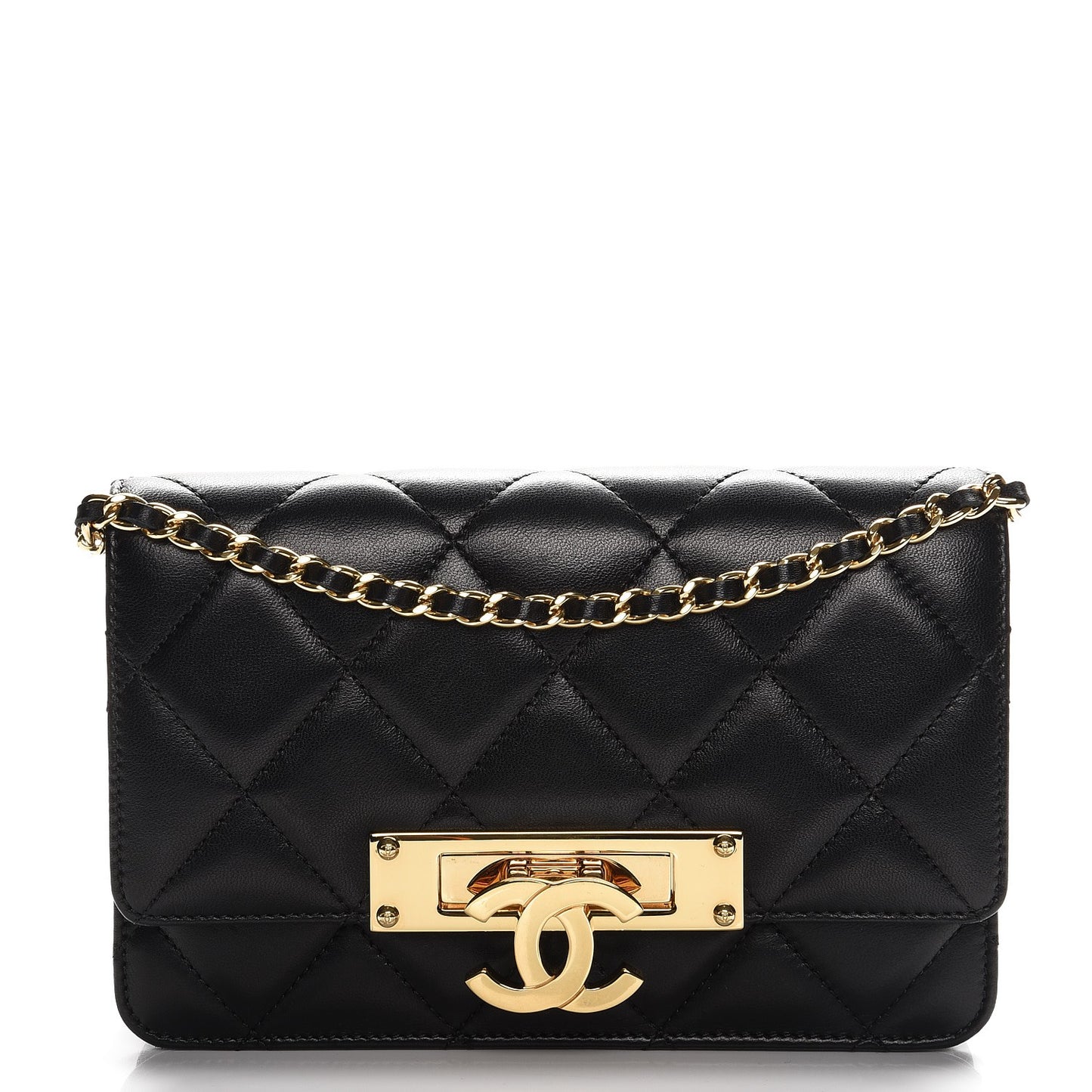 Lambskin Quilted Golden Class Wallet on Chain WOC Black