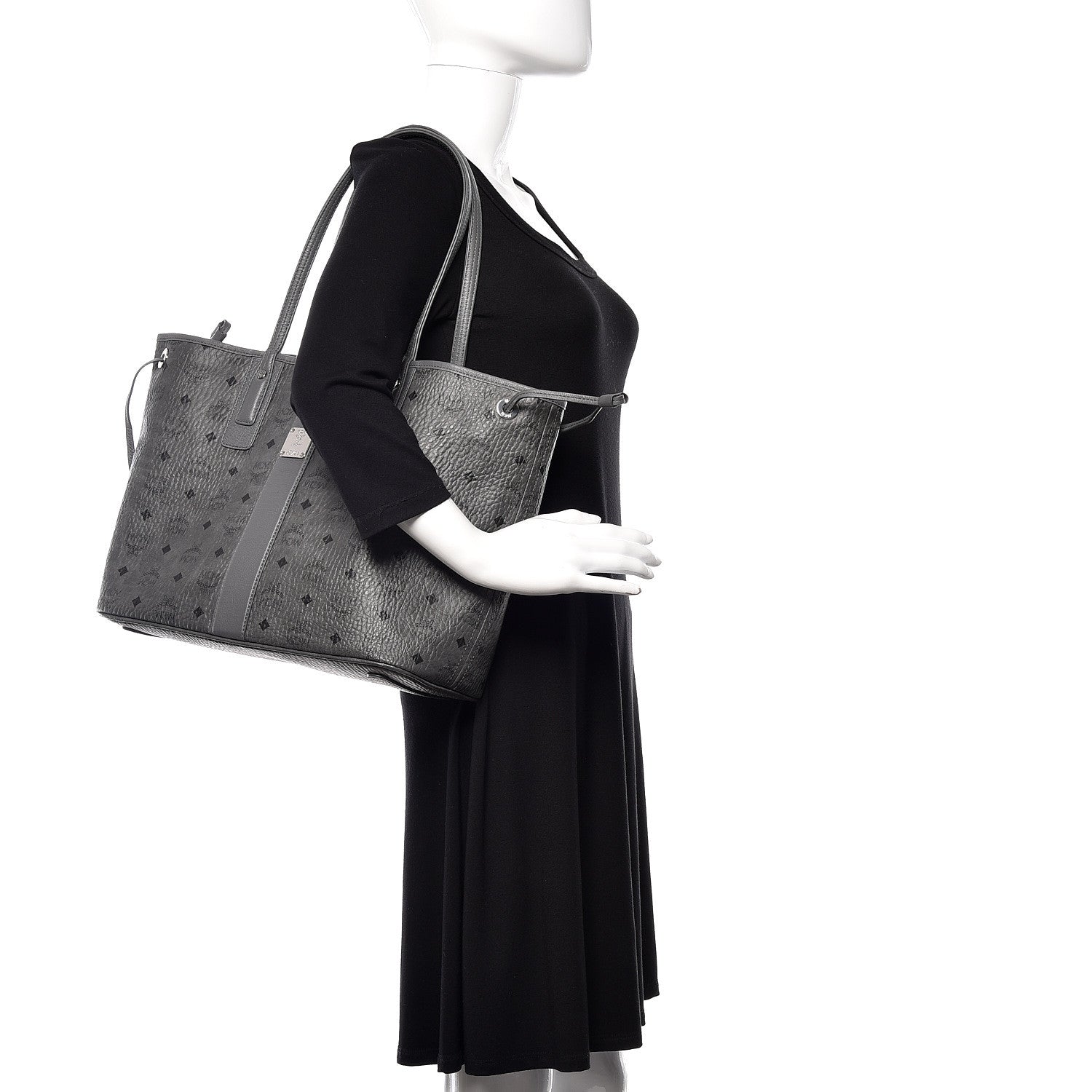 MCM Visetos Medium Liz Reversible Shopper Tote Phantom Grey 3 of 16