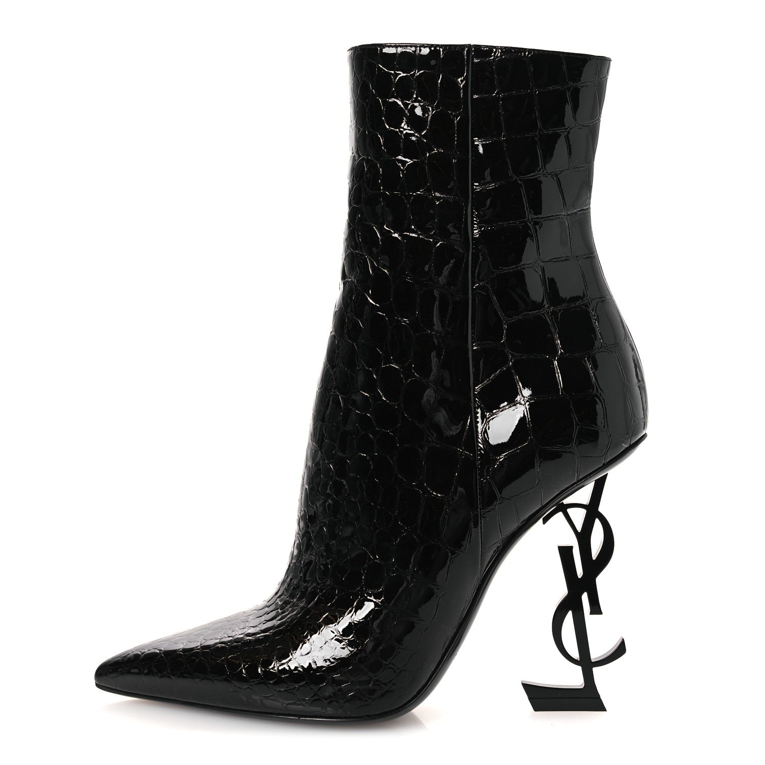 Saint Laurent Alligator Embossed Patent Calfskin Opyum 110 Ankle Boots 38 Black 1 of 11