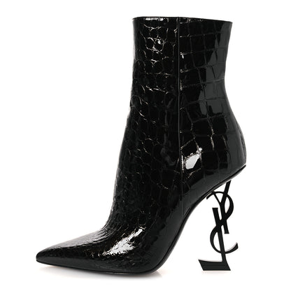Saint Laurent Alligator Embossed Patent Calfskin Opyum 110 Ankle Boots 38 Black 1 of 11