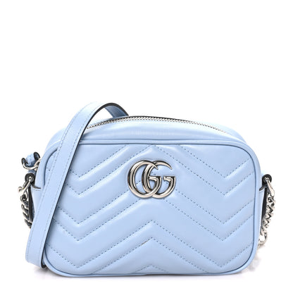 Gucci Calfskin Matelasse Mini GG Marmont Chain Shoulder Bag Porcelain Light Blue 1 of 10