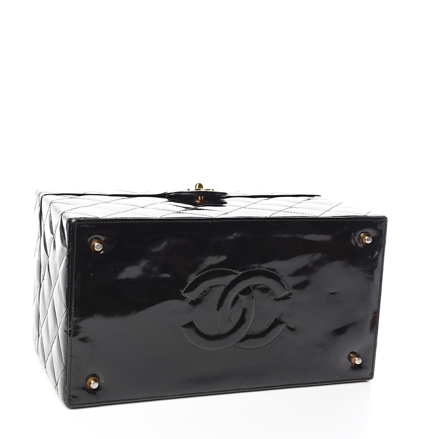 Patent Quilted Vanity Train Case Black