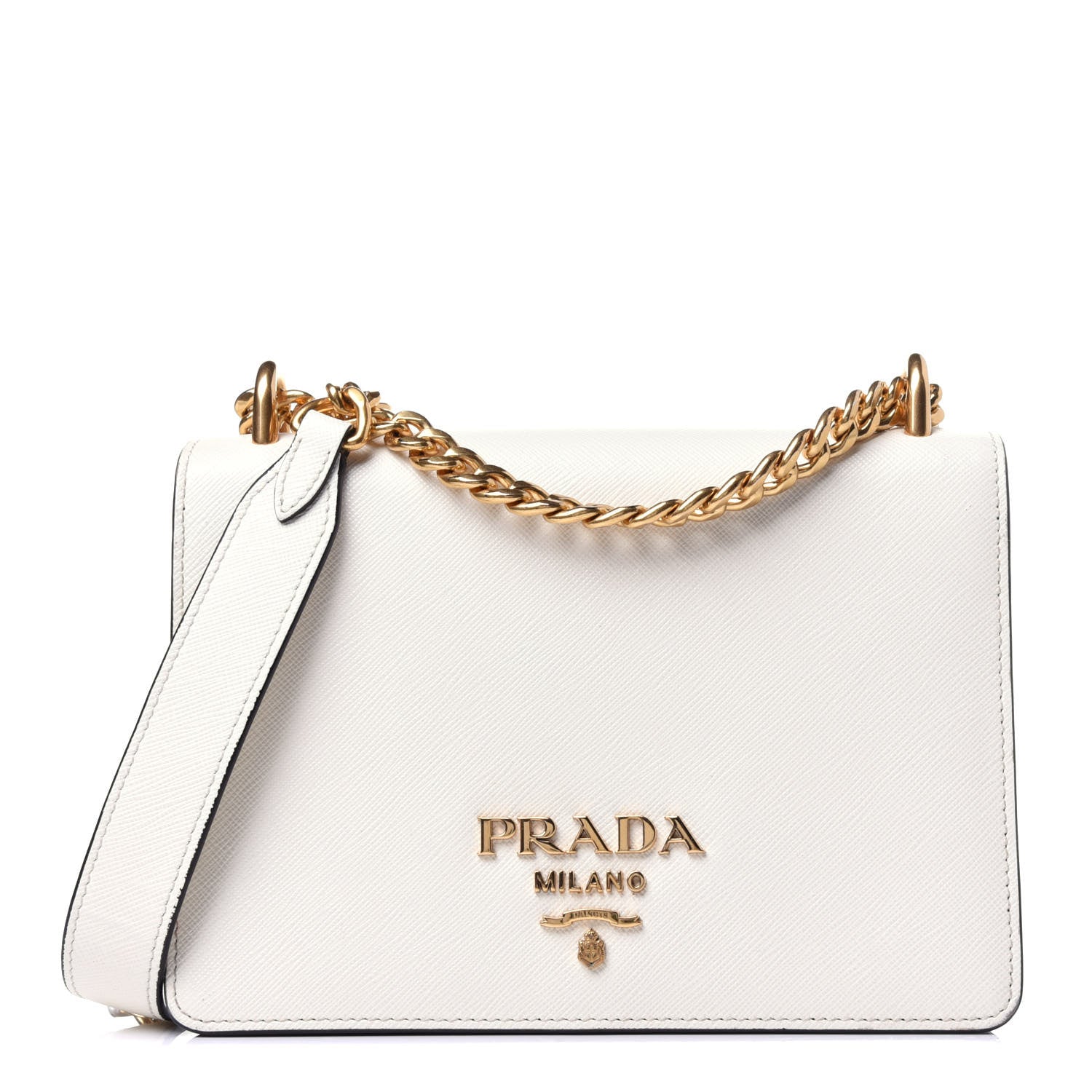 Prada Saffiano Soft Calfskin Chain Crossbody Bag Bianco Black 1 of 10