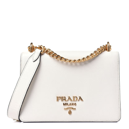 Prada Saffiano Soft Calfskin Chain Crossbody Bag Bianco Black 1 of 10