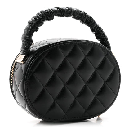 Chanel Lambskin Quilted Ruched Top Handle Vanity Case Black 3 of 7