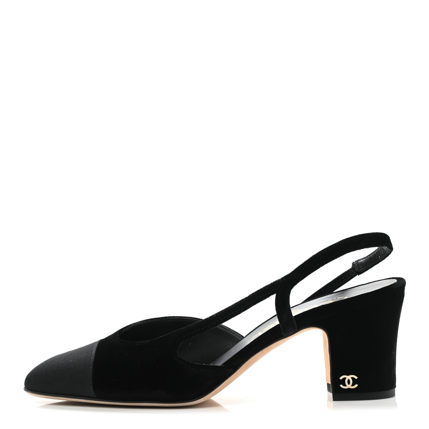 Chanel Velvet Grosgrain Cap Toe CC Slingback Pumps 37.5 Black 1 of 8