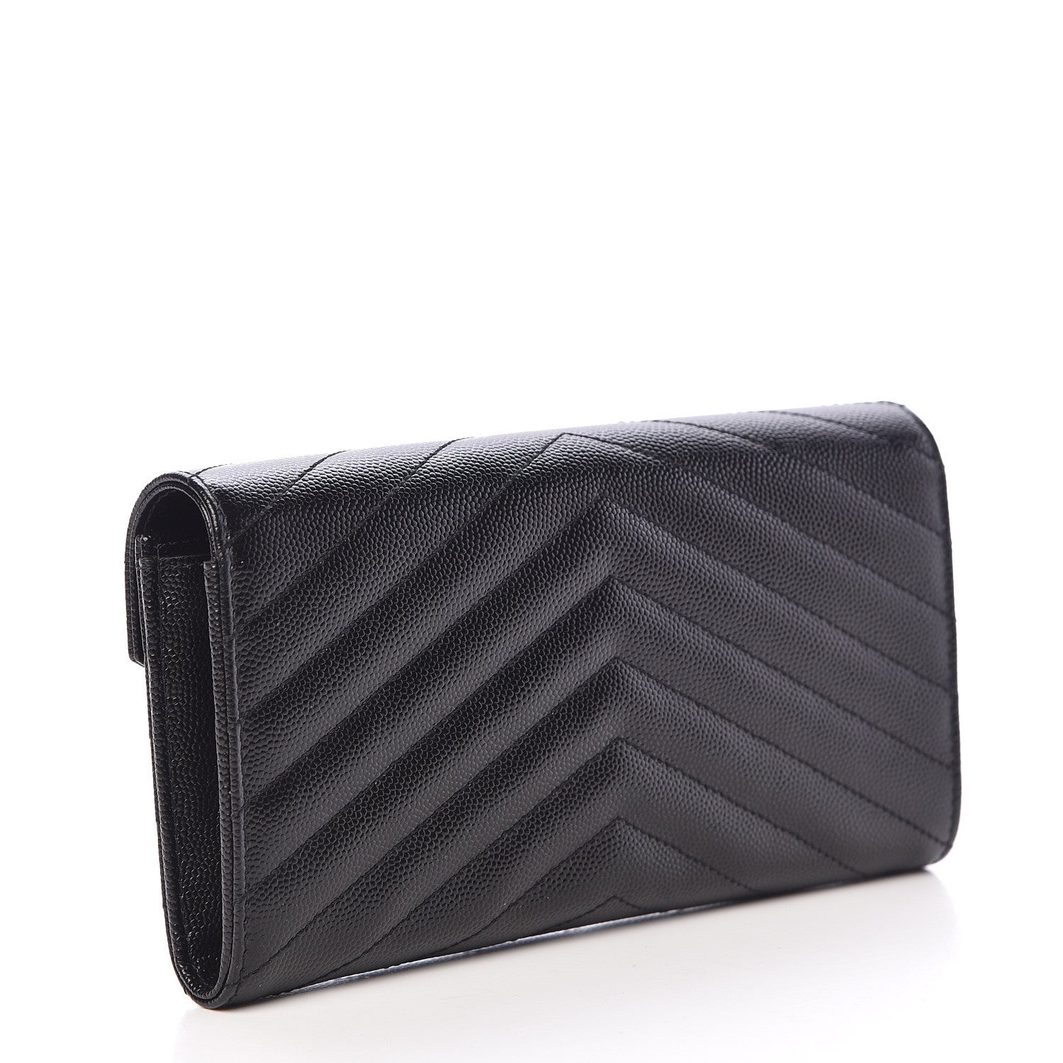 Saint Laurent Grain De Poudre Matelasse Chevron Monogram Flap Wallet Black 3 of 8