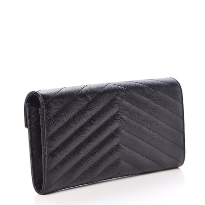 Saint Laurent Grain De Poudre Matelasse Chevron Monogram Flap Wallet Black 3 of 8
