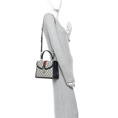 Gucci GG Supreme Monogram Textured Dollar Calfskin Web Small Ophidia Padlock Top Handle Bag Beige Blue 2 of 10