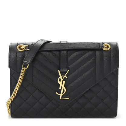 Saint Laurent Grain De Poudre Textured Mixed Matelasse Triquilt Medium Monogram Satchel Black 1 of 9