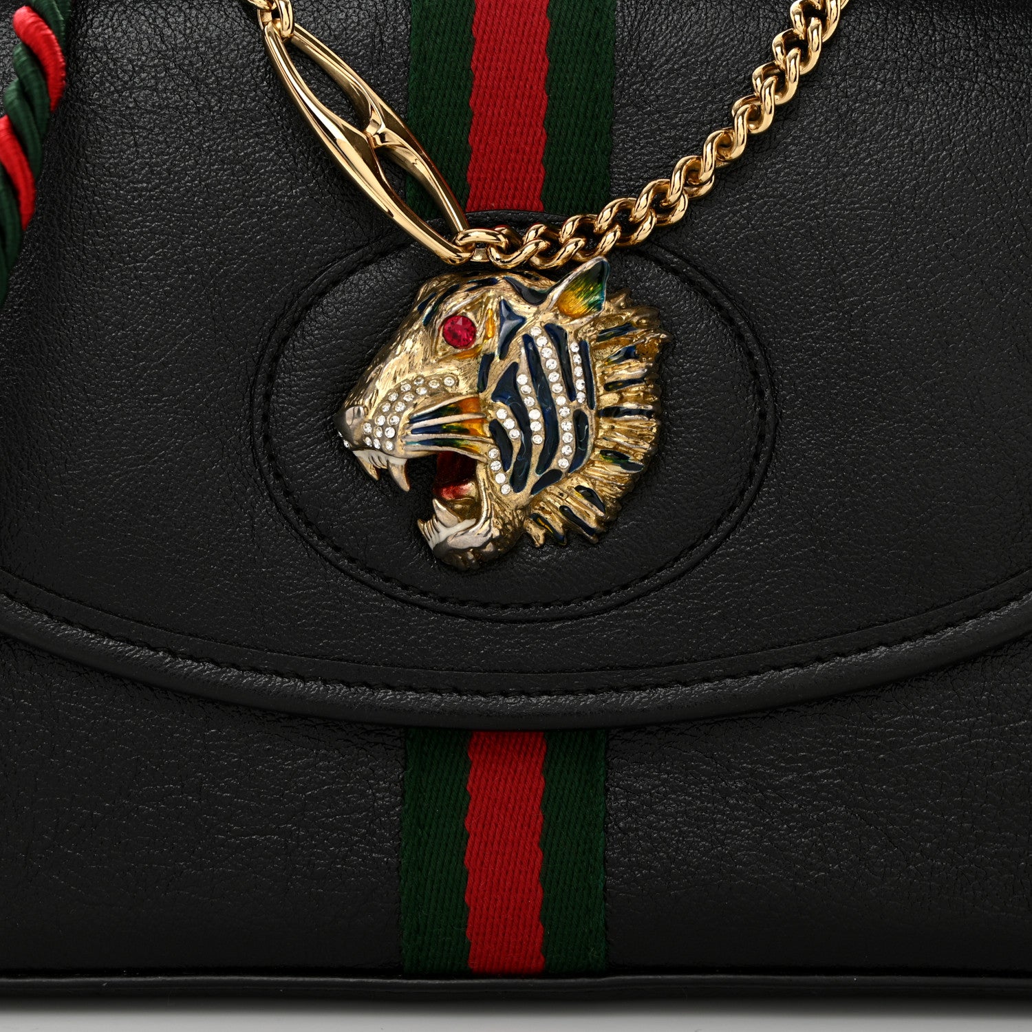 Gucci Textured Calfskin Web Small Rajah Slim Flap Shoulder Bag Black 8 of 10
