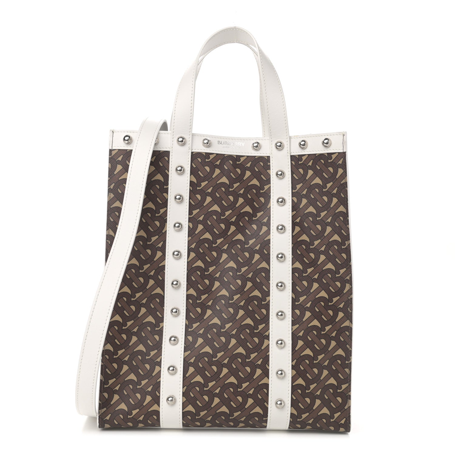 Burberry E-Canvas Monogram Studded Small Portrait Tote Bag White 1 of 14