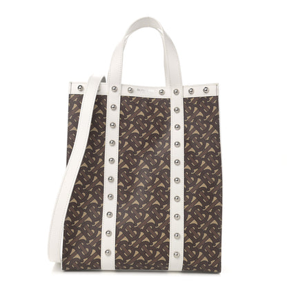 Burberry E-Canvas Monogram Studded Small Portrait Tote Bag White 1 of 14