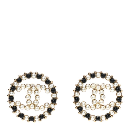 Chanel Resin Pearl CC Earrings Gold Black 1 of 5