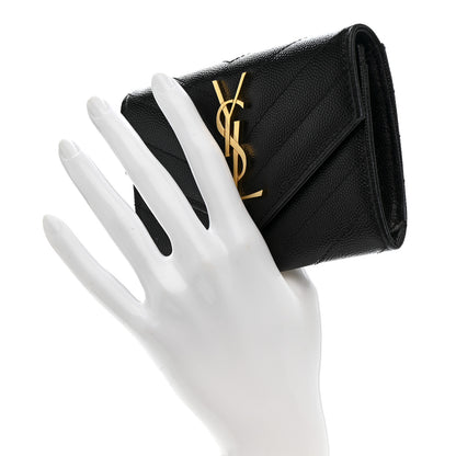 Saint Laurent Grain De Poudre Matelasse Chevron Small Monogram Envelope Wallet Black 2 of 8