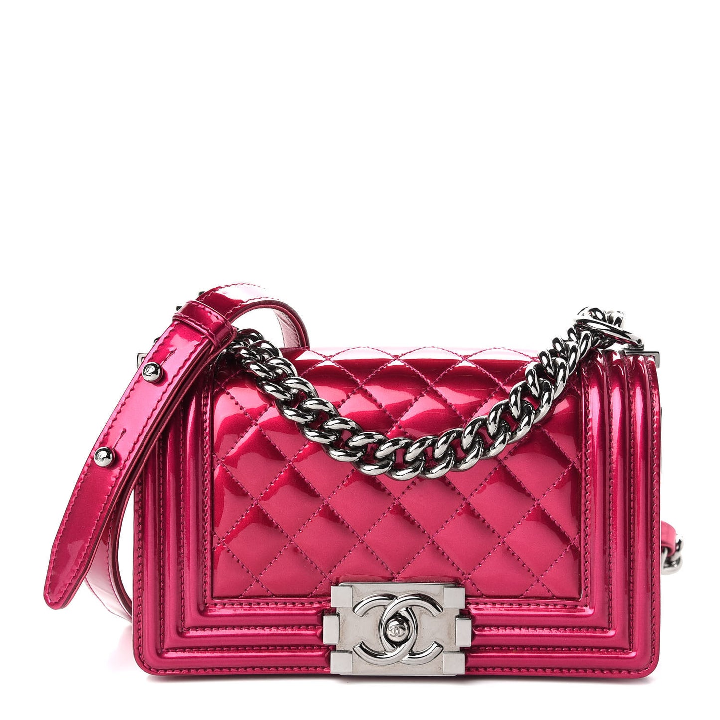 Metallic Patent Calfskin Quilted Small Boy Flap Pink
