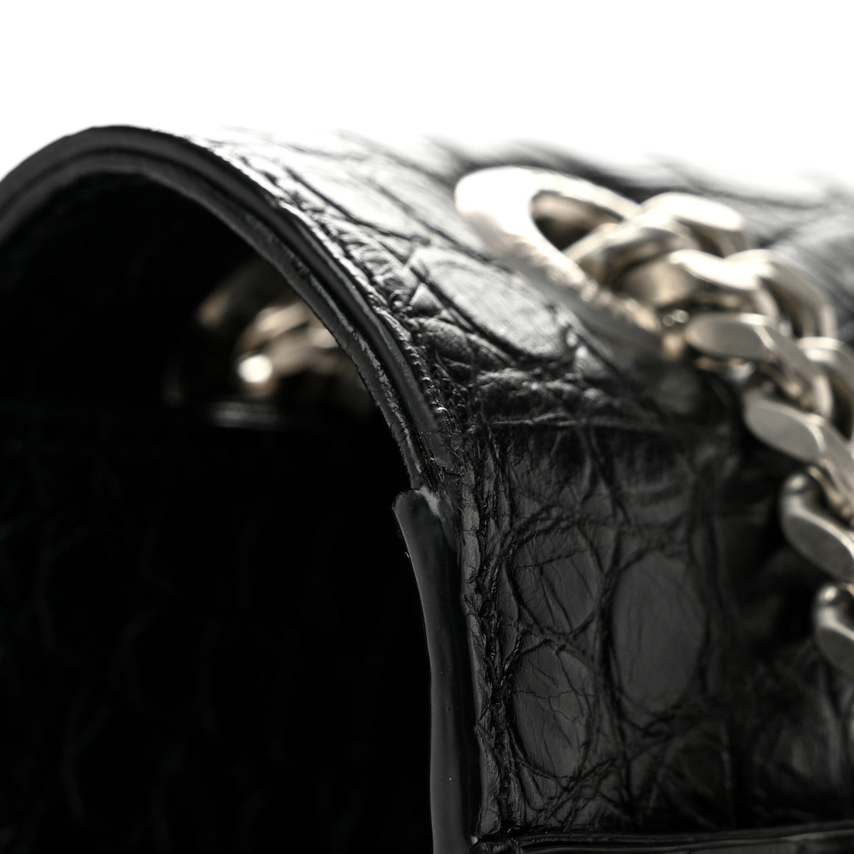 Calfskin Crocodile Embossed Large Monogram Envelope Chain Shoulder Bag Black