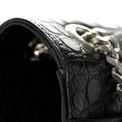 Saint Laurent Calfskin Crocodile Embossed Large Monogram Envelope Chain Shoulder Bag Black 12 of 12