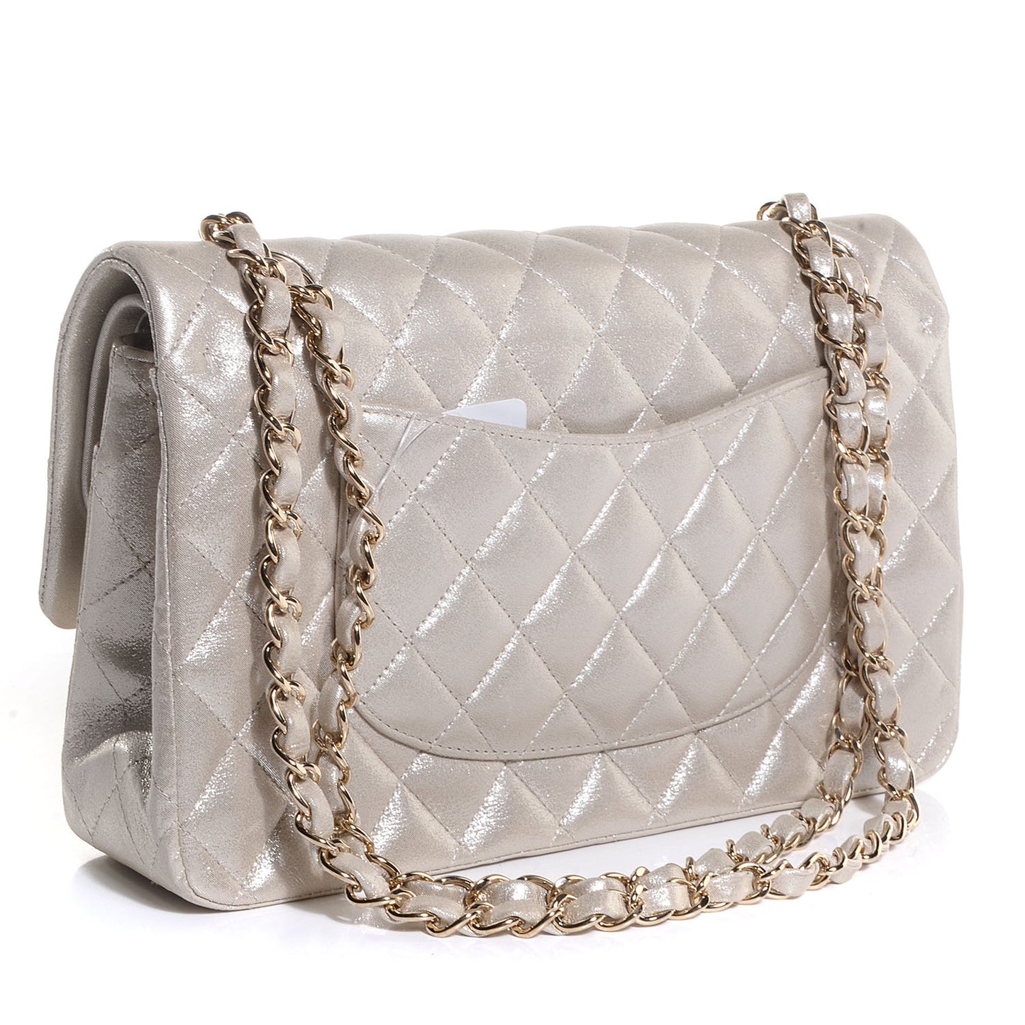 Iridescent Calfskin Medium Double Flap Light Gold