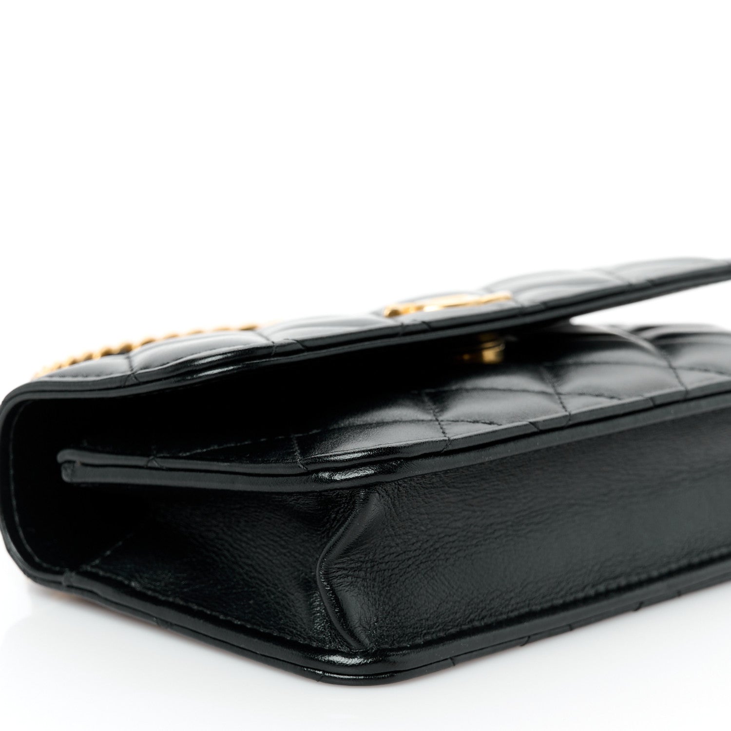 Chanel Shiny Calfskin Quilted Top Handle Flap Phone Holder With Chain Black 10 of 12
