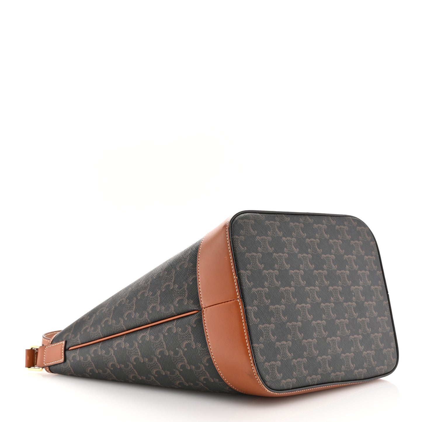 Triomphe Canvas Calfskin Medium Bucket Bag Tan