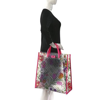 Gucci Calfskin Textured Vinyl Print Flora Tote Fluorescent Fuchsia 2 of 11