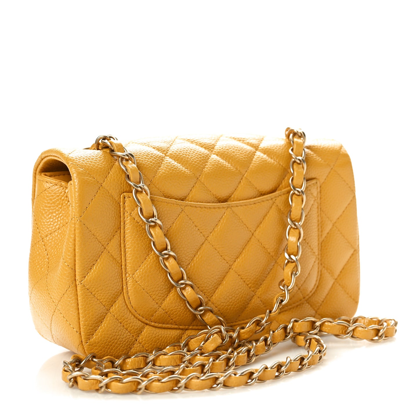 Caviar Quilted Mini Rectangular Flap Yellow
