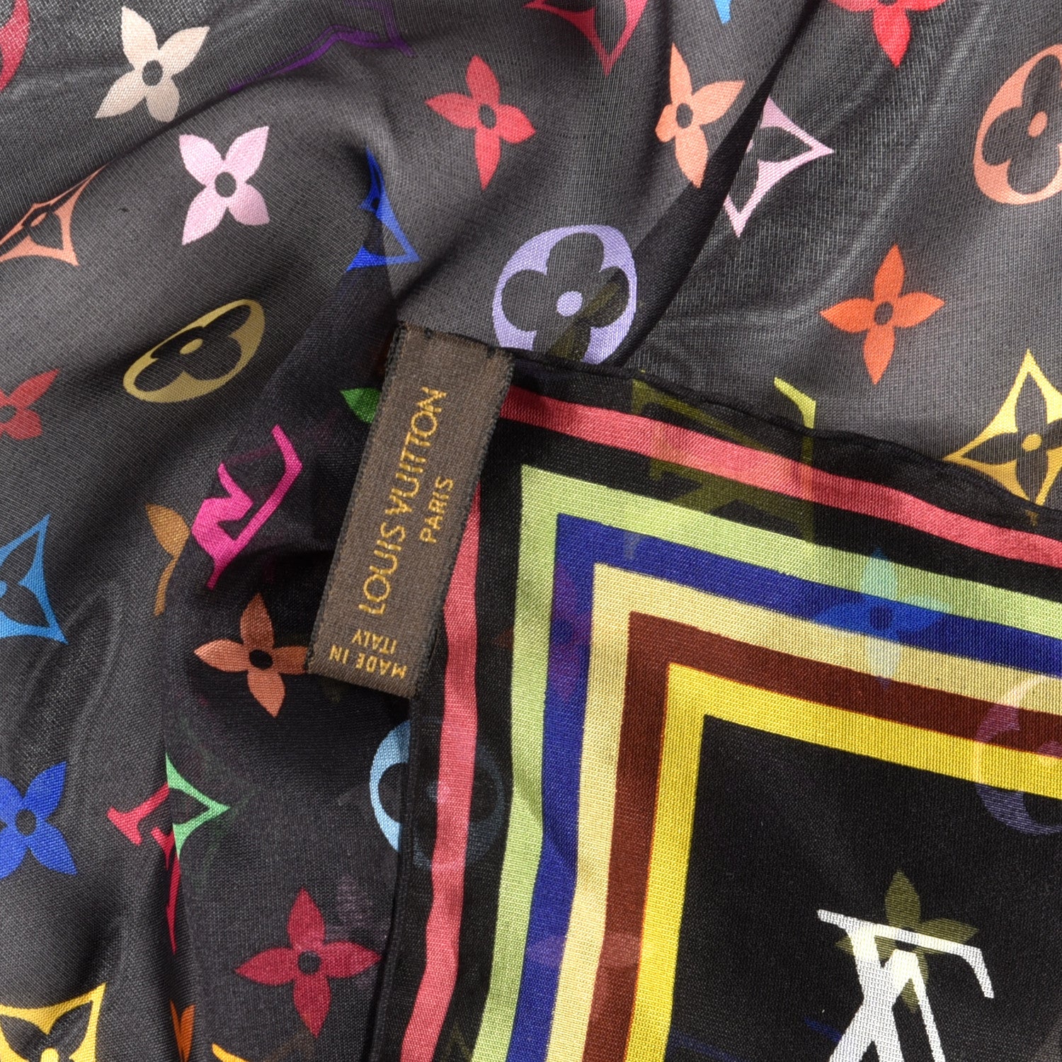 Louis Vuitton Silk Multicolor Square Scarf Black 5 of 6