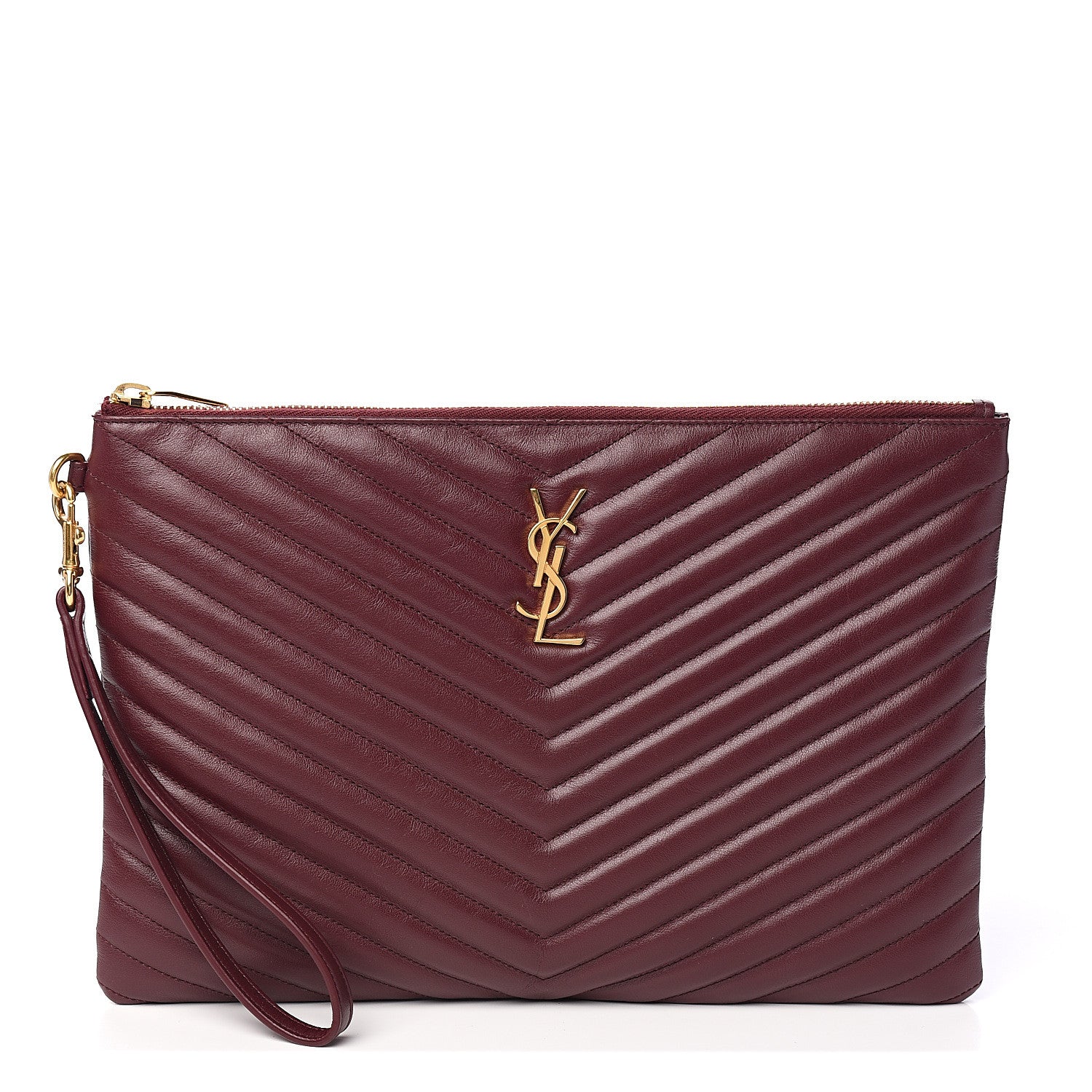 Saint Laurent Calfskin Matelasse Chevron Monogram Zip A4 Pouch Dark Legion Red 1 of 7