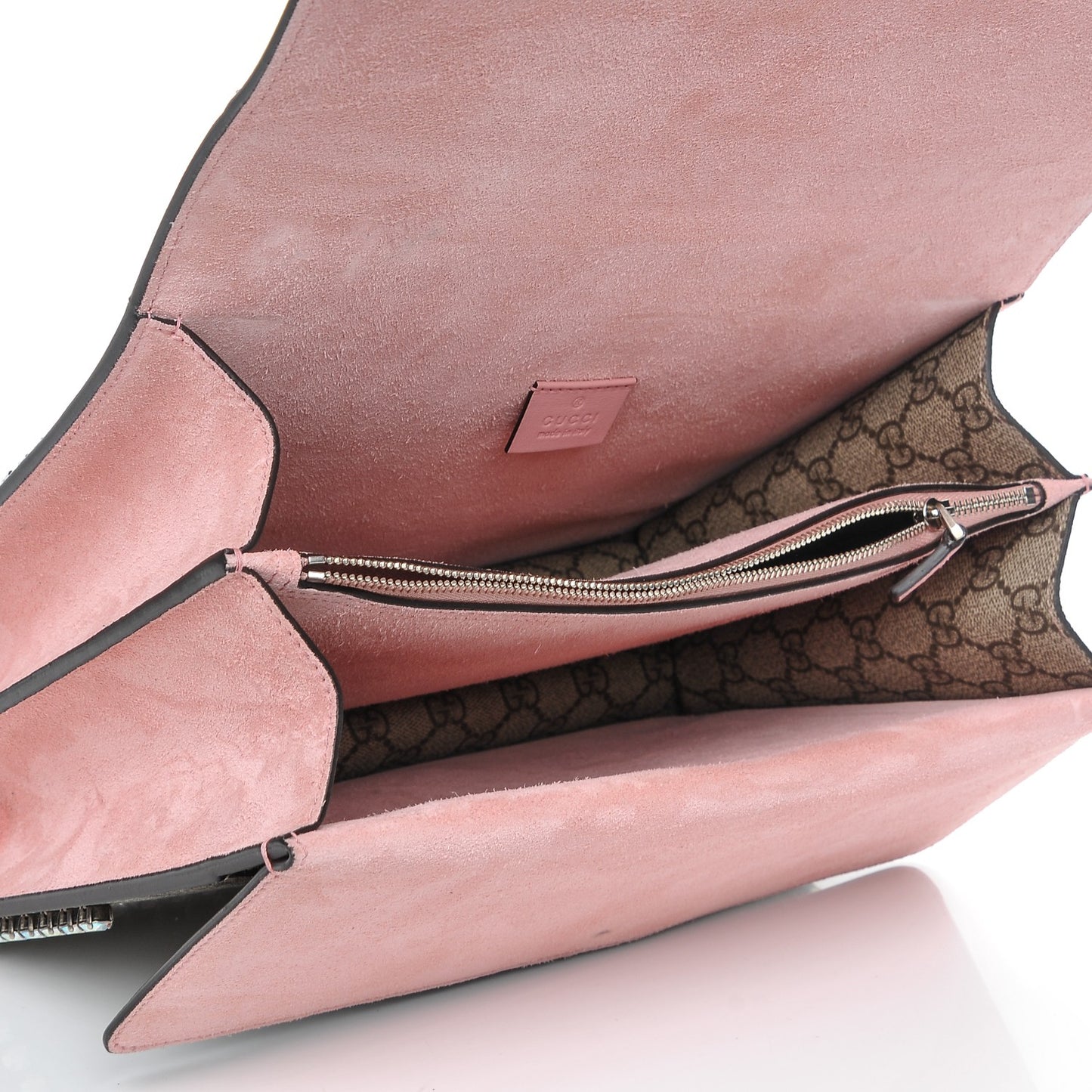 GG Supreme Monogram Suede Crystal Medium Dionysus Shoulder Bag Beige Ebony Light Peonia