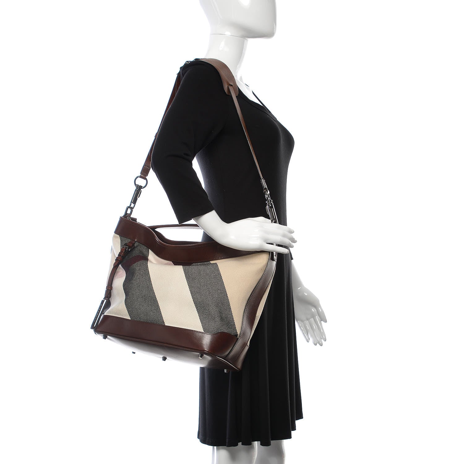 Burberry Canvas Mega Check Hobo Brown 2 of 13