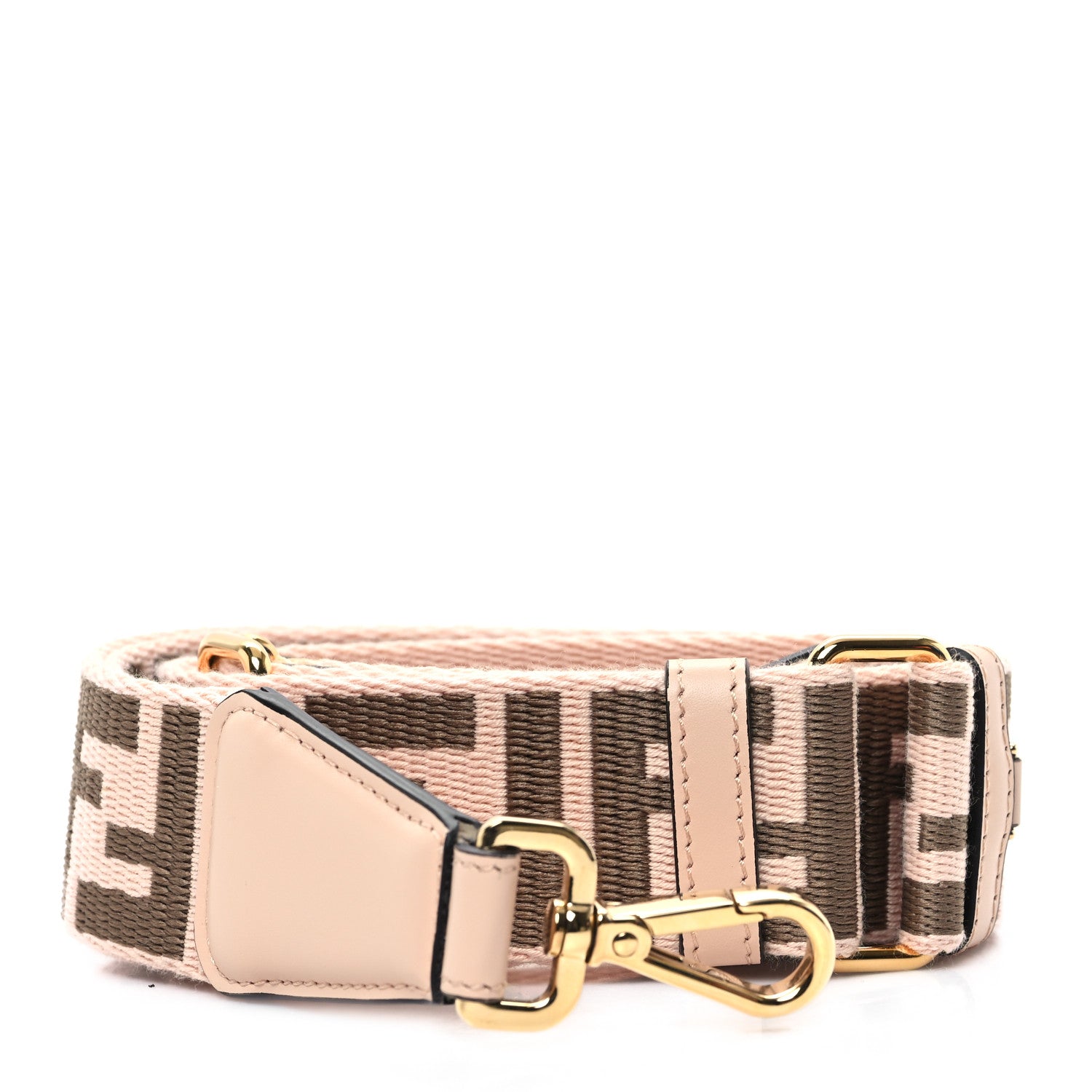 Fendi Jacquard Ribbon Vitello King FF Bi-Color Intreccio Adjustable Strap You Light Rose Camel 1 of 4