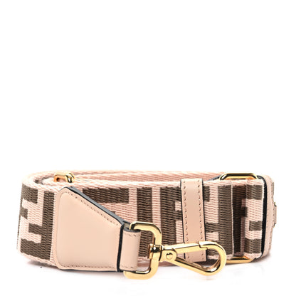Fendi Jacquard Ribbon Vitello King FF Bi-Color Intreccio Adjustable Strap You Light Rose Camel 1 of 4