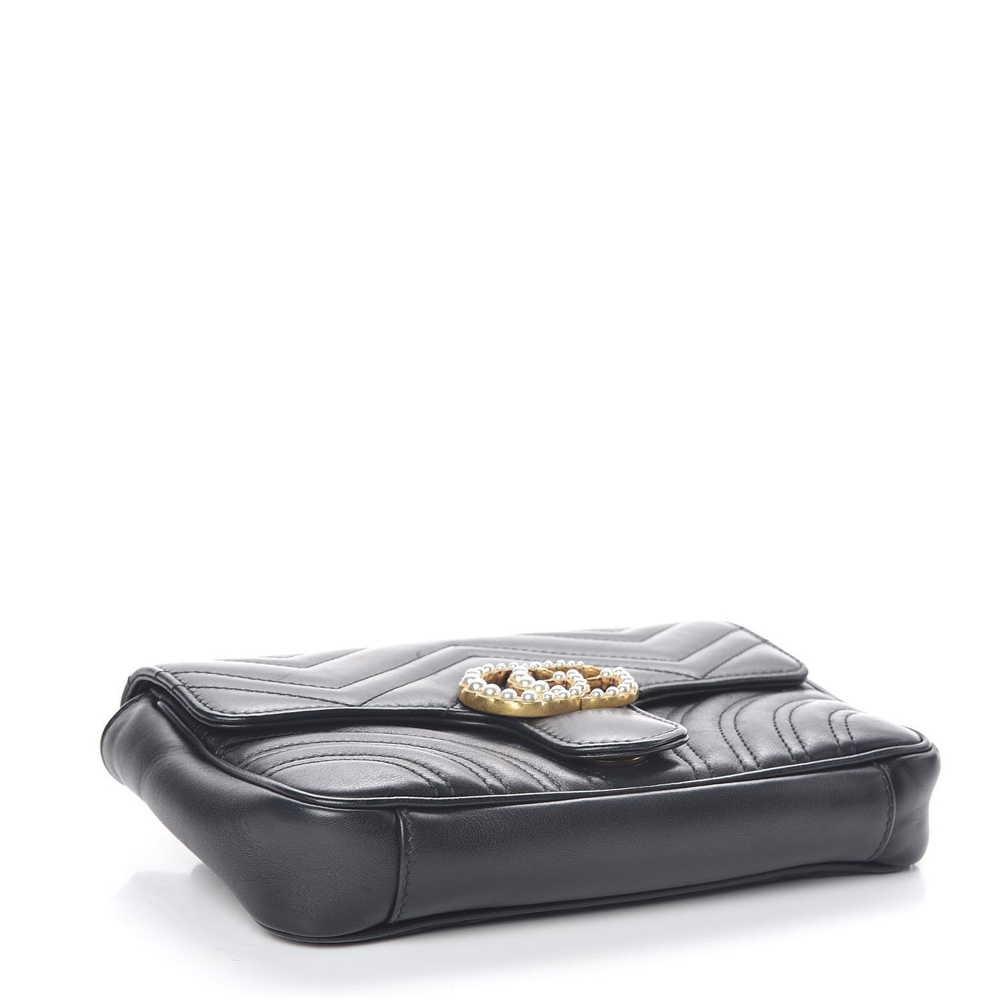 Calfskin Matelasse Pearly GG Marmont Chain Belt Bag Black