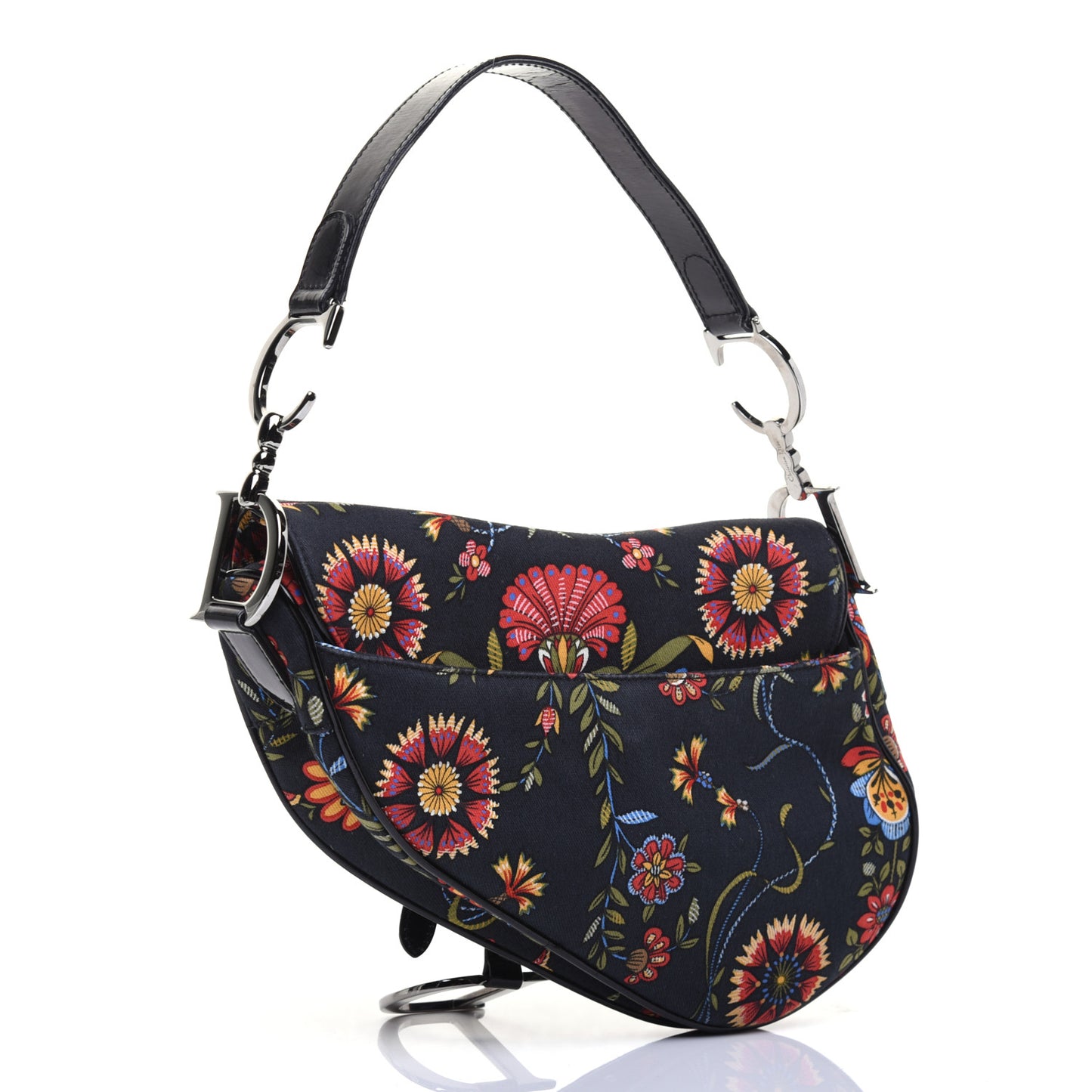 Canvas Floral Saddle Bag Black