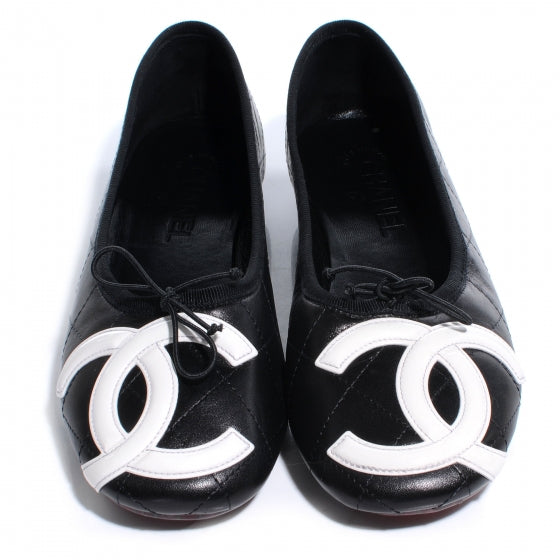 Leather Quilted Cambon CC Ballet Flats 9.5 Black
