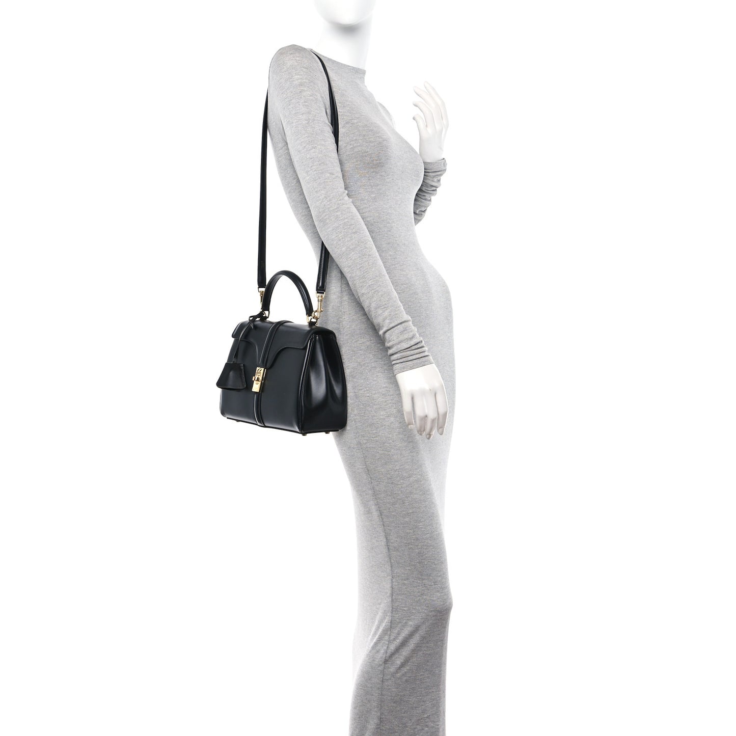 Satinated Calfskin Small 16 Top Handle Bag Black