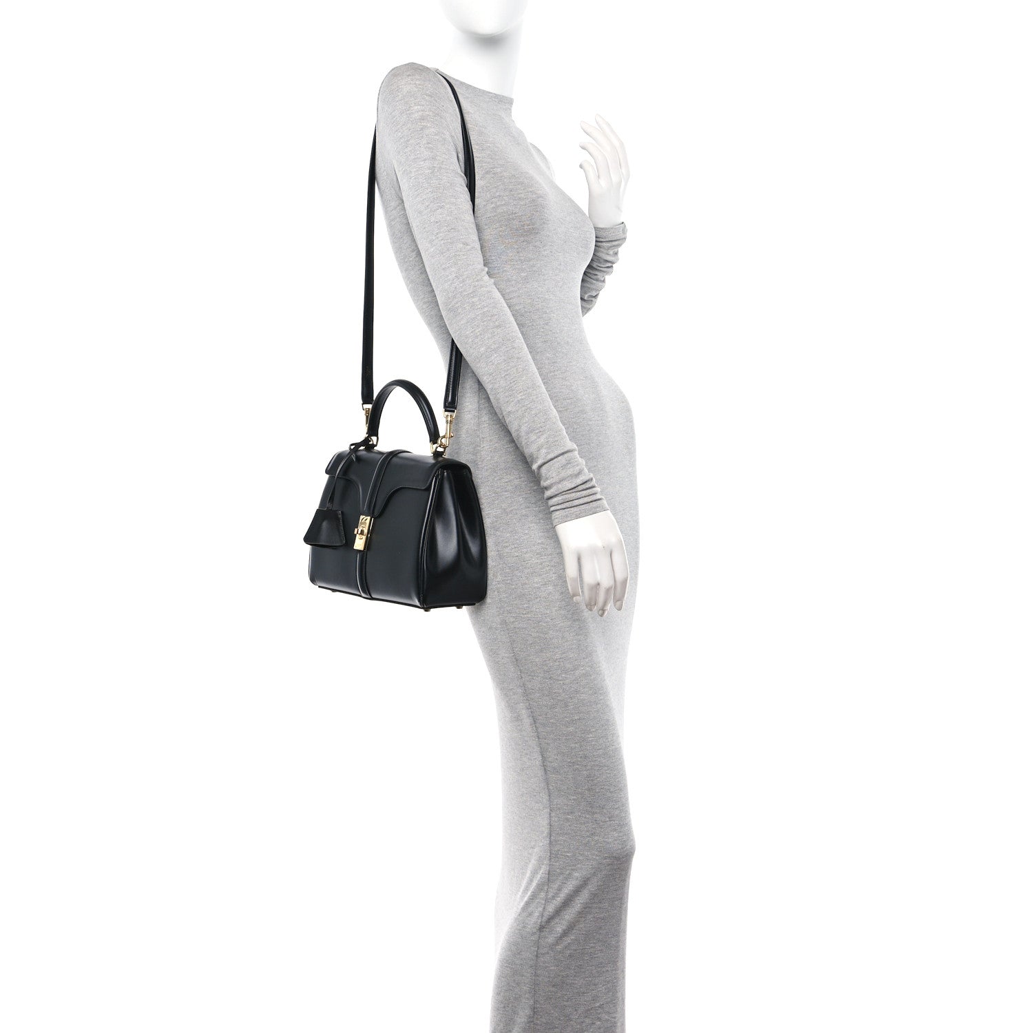 Celine Satinated Calfskin Small 16 Top Handle Bag Black 2 of 12
