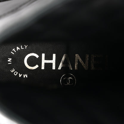 Chanel Shiny Goatskin Calfskin Quilted Lace Up Combat Boots 38.5 Black 7 of 9