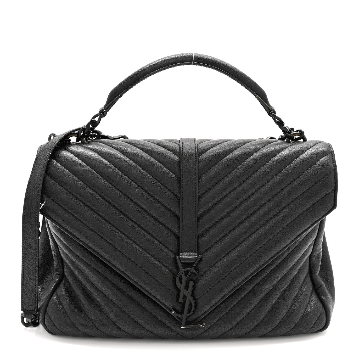 Saint Laurent Sheepskin Matelasse Chevron Monogram Monochrome Large College Satchel Black 1 of 14