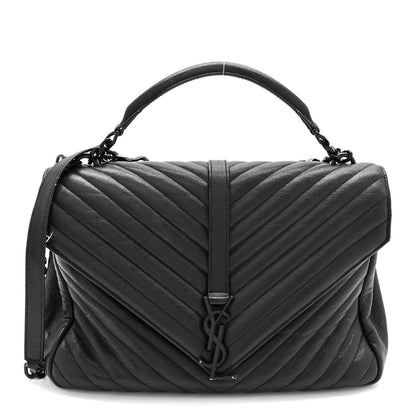 Saint Laurent Sheepskin Matelasse Chevron Monogram Monochrome Large College Satchel Black 1 of 14