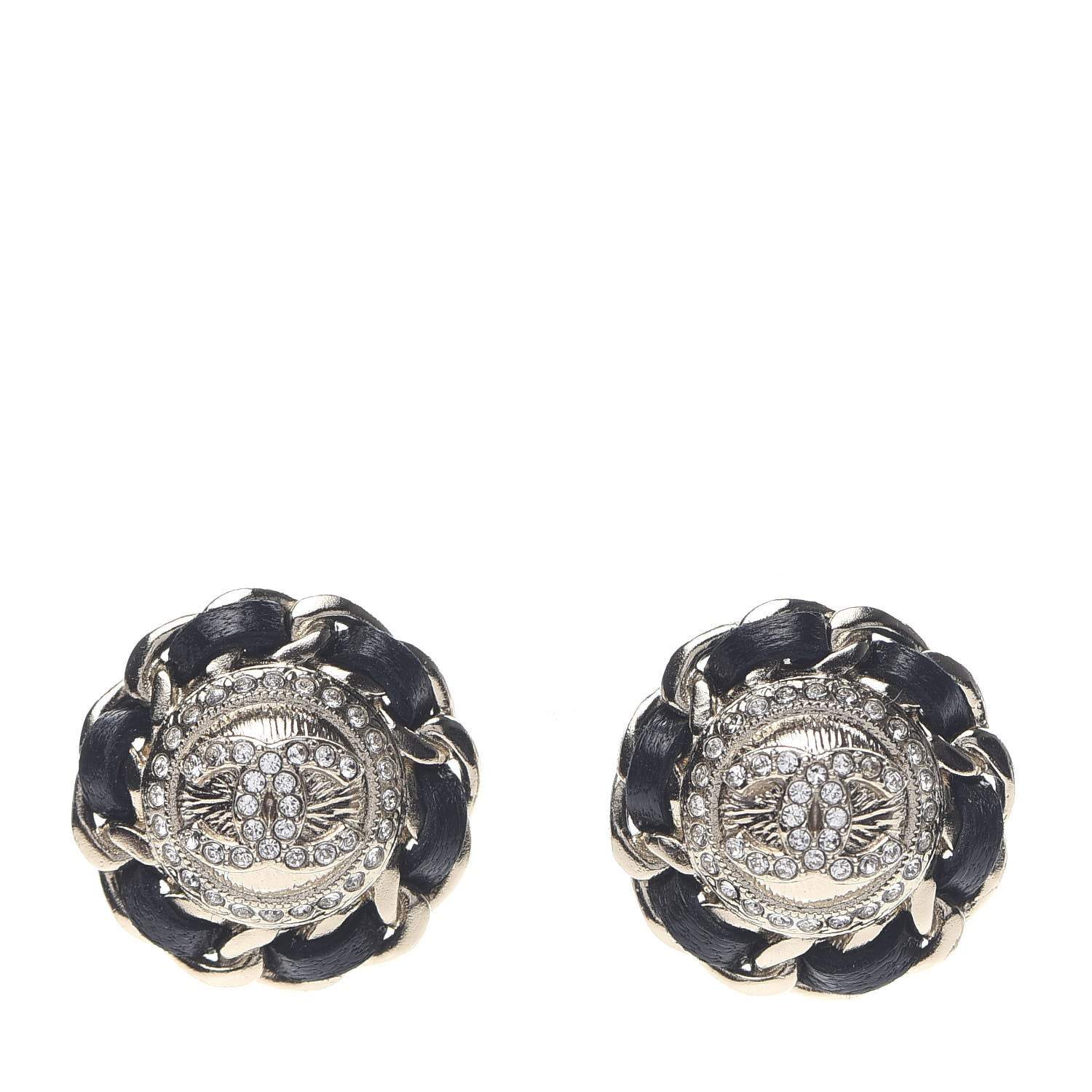 Chanel Crystal Metal Chain Around CC Earrings Gold Black 1 of 5