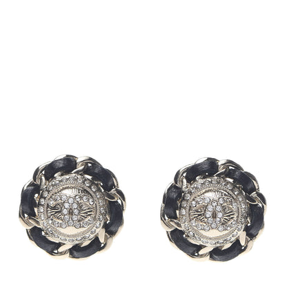 Chanel Crystal Metal Chain Around CC Earrings Gold Black 1 of 5