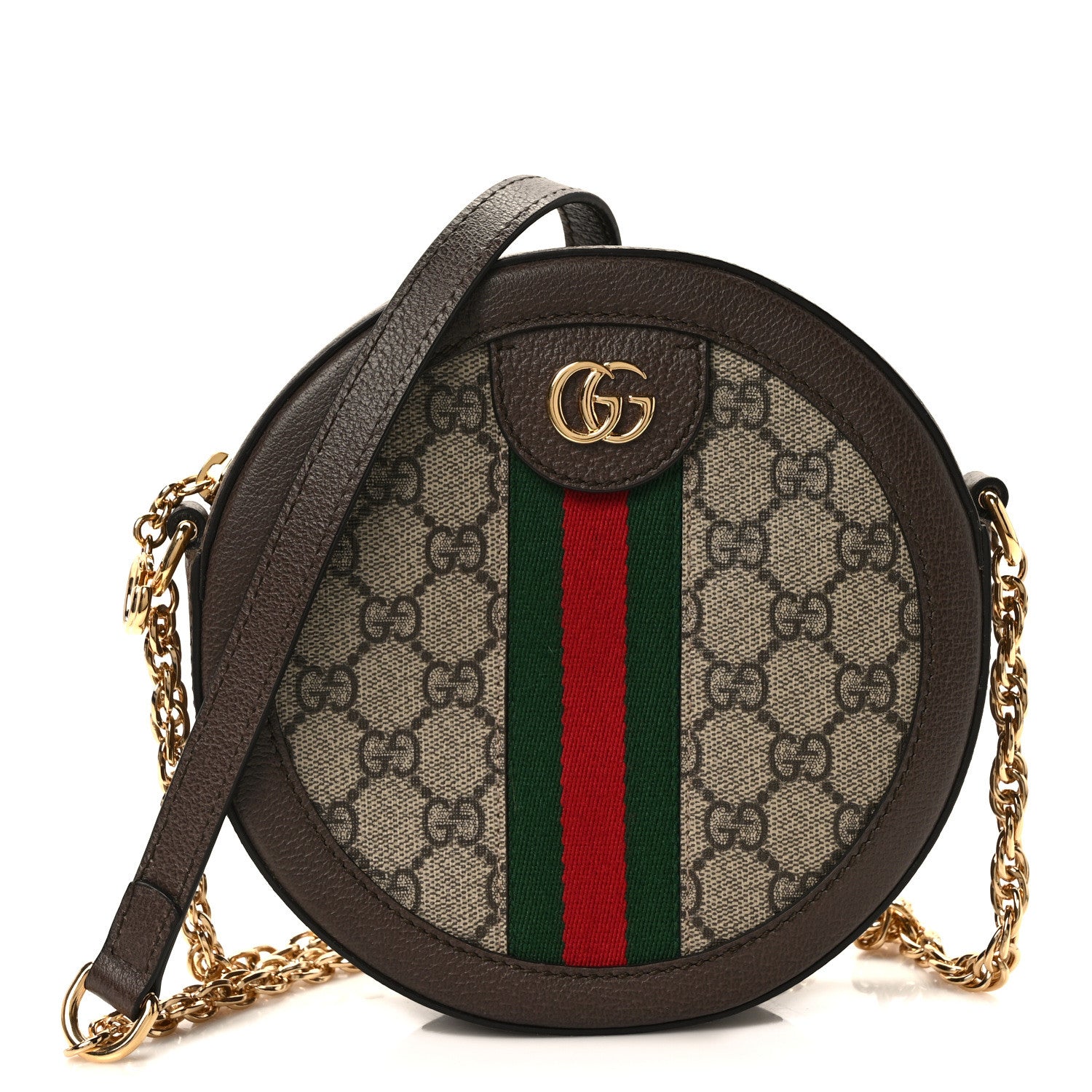 Gucci GG Supreme Monogram Web Mini Ophidia Round Shoulder Bag Brown 1 of 12
