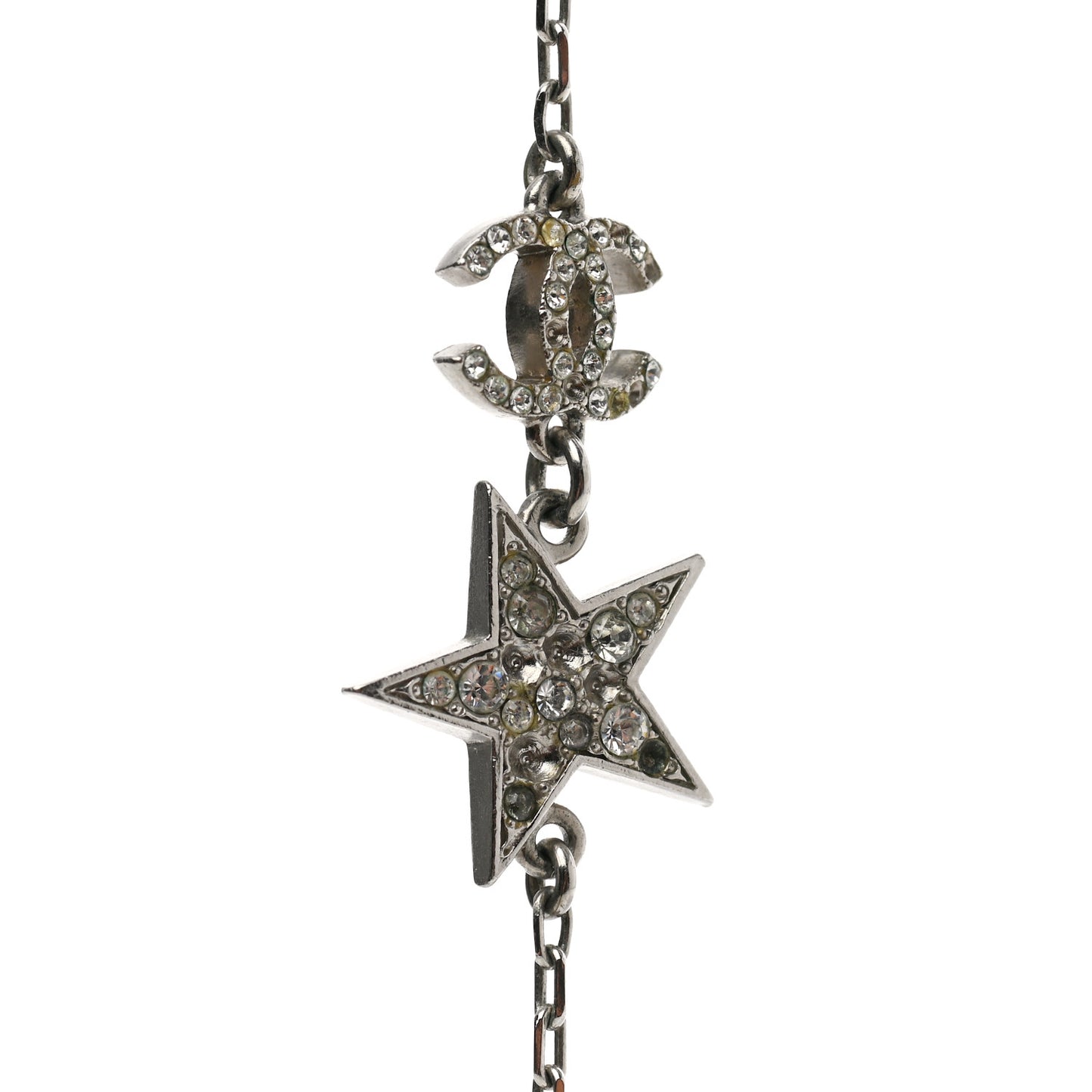 Crystal Star CC Long Necklace Silver