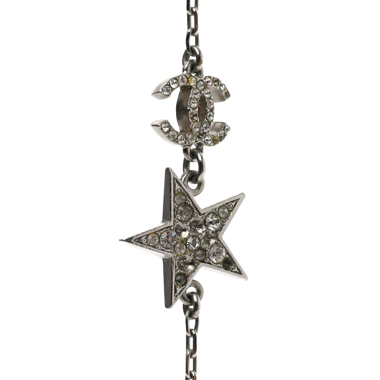 Chanel Crystal Star CC Long Necklace Silver 7 of 9