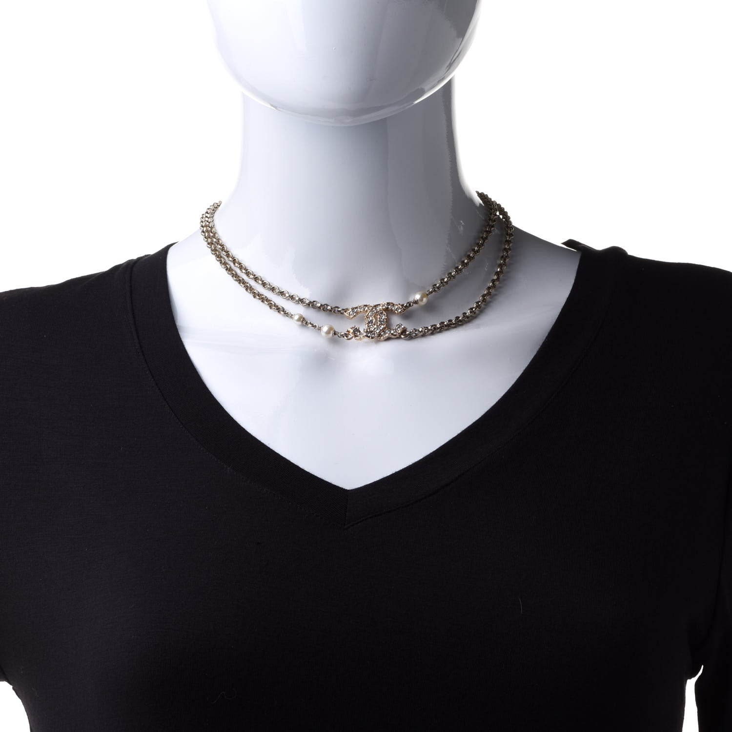 Chanel Crystal Pearl CC Chain Choker Necklace Gold 2 of 6