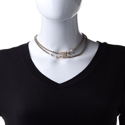 Chanel Crystal Pearl CC Chain Choker Necklace Gold 2 of 6