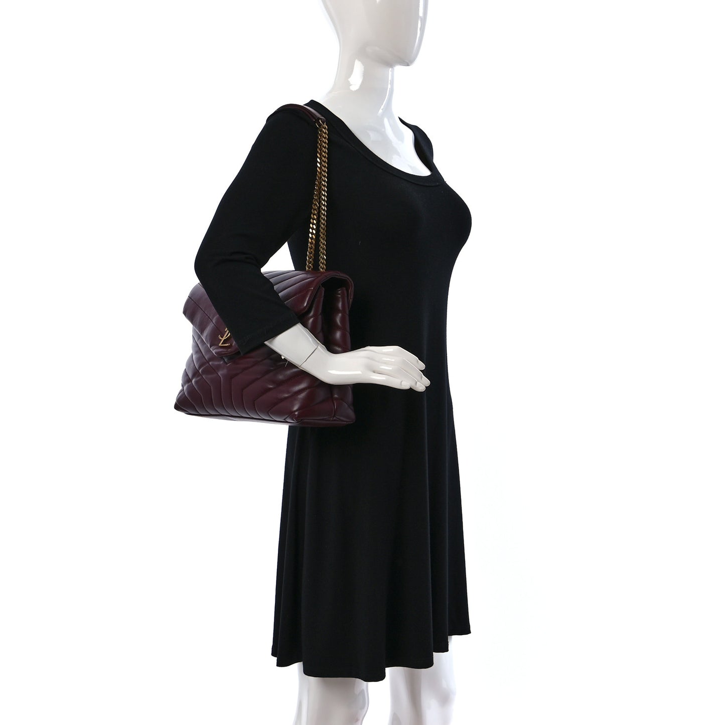 Calfskin Y Quilted Monogram Medium Loulou Chain Satchel Rouge Legion